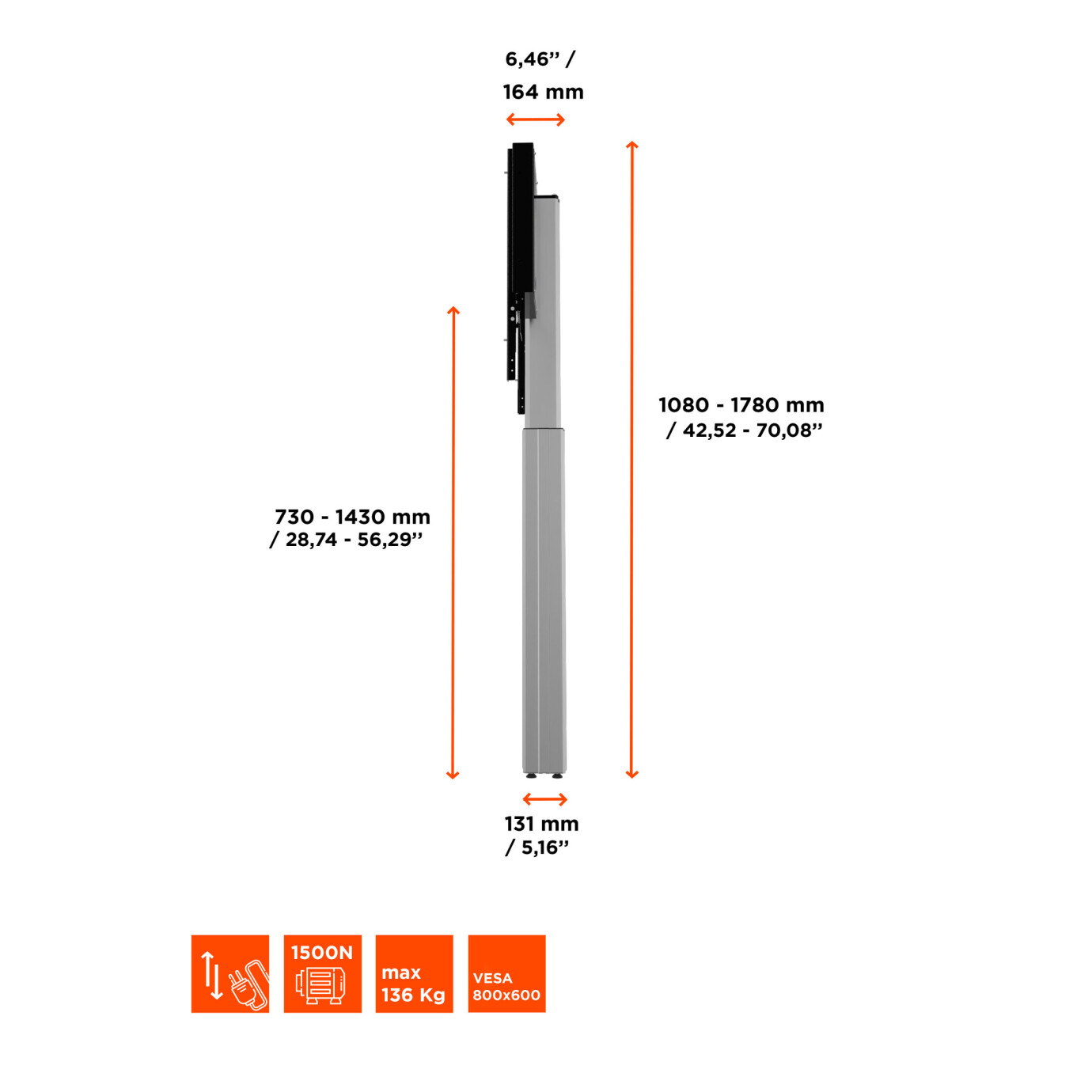 Vorschau: celexon Expert elektrisch höhenverstellbarer Display-Ständer Adjust-4286WS mit Wandbefestigung - 70c