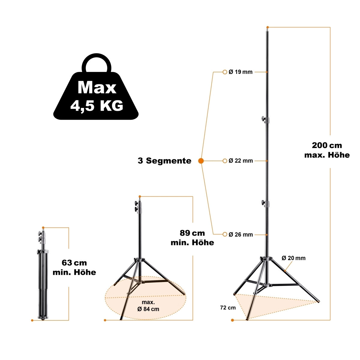 Vorschau: Walimex pro AIR 200 Lampenstativ 200 cm