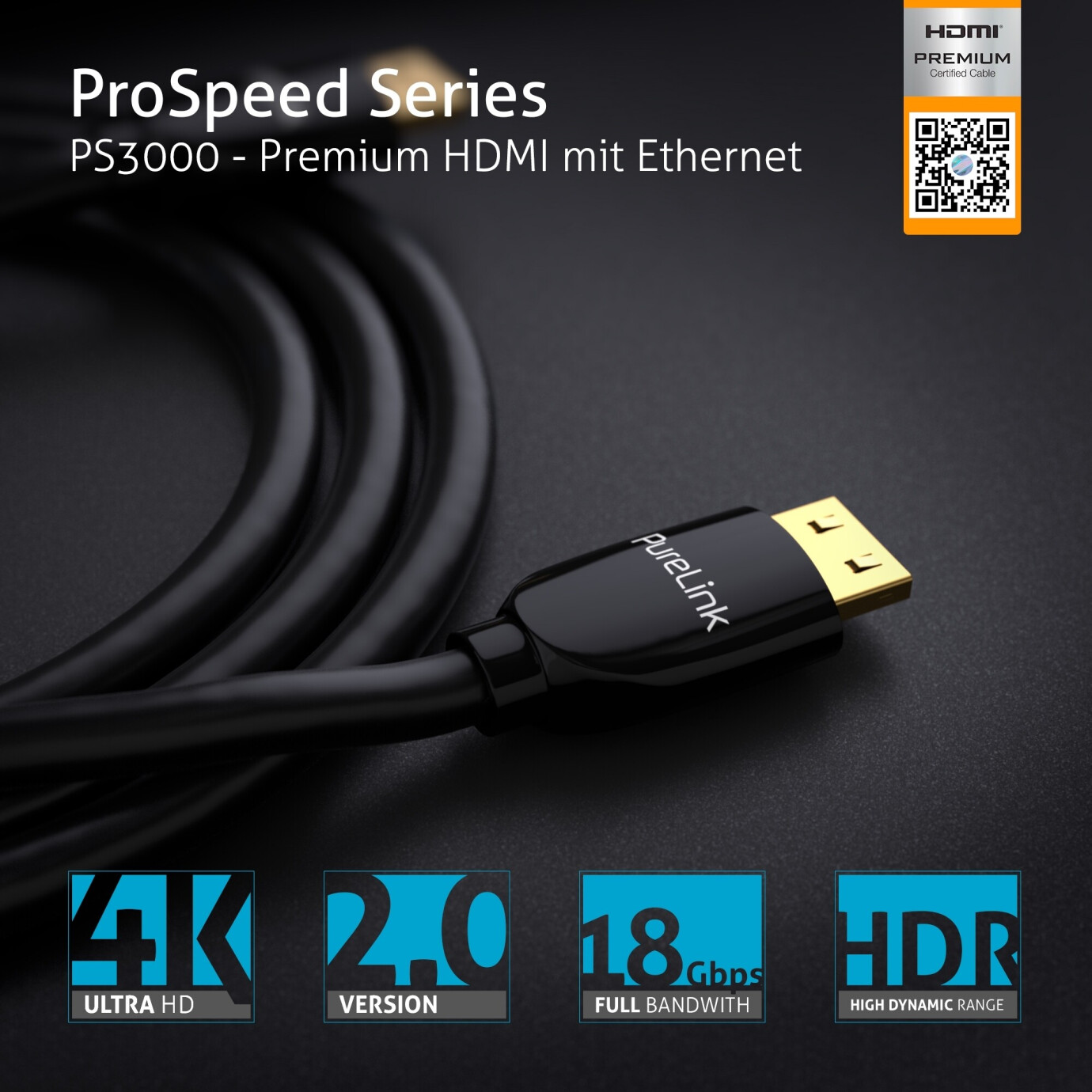 Vorschau: PureLink PS3000 - Premium Highspeed HDMI Kabel mit Ethernet (Zertifiziert) - 1,00m