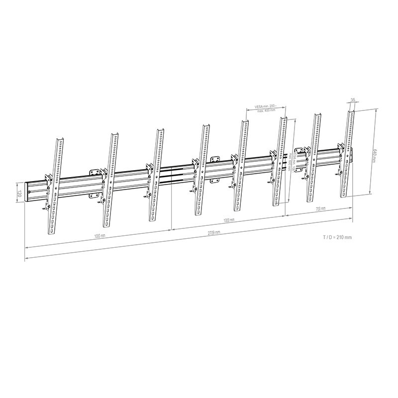 Vorschau: Hagor CPS W4P - Menuboard Wandhalterung für 4x 46-65“ Displays Portrait, max. VESA 400x600