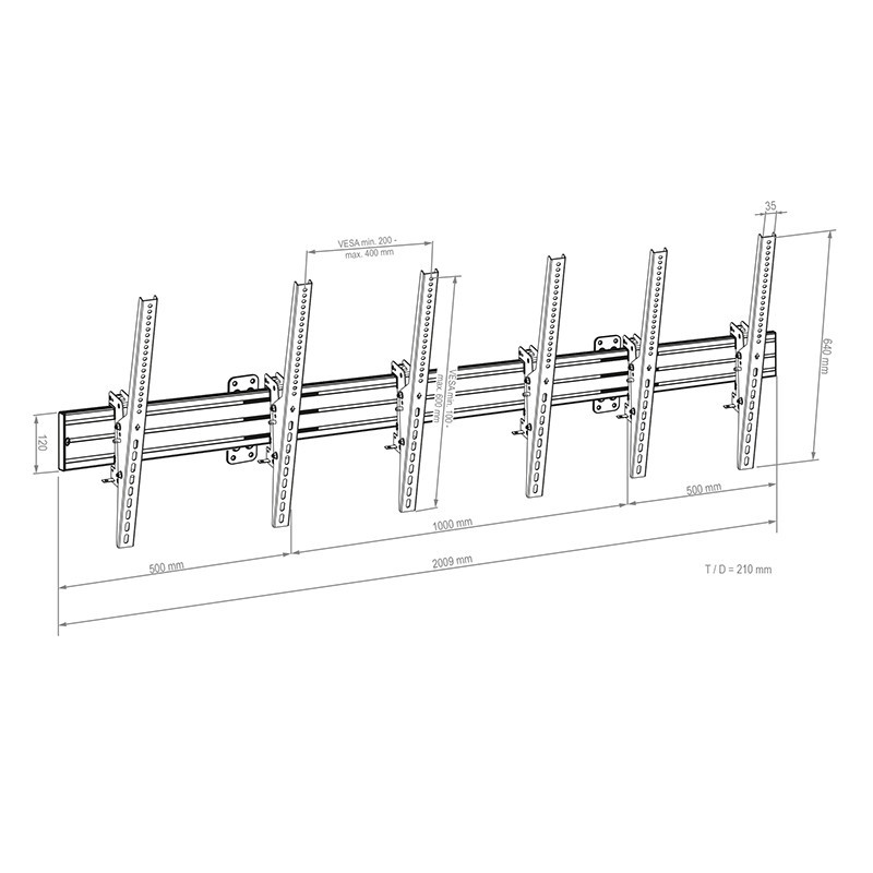 Vorschau: Hagor comPROnents® Menuboard Wandhalterung für 3 Displays 46-65" Portrait|max. VESA 400x600