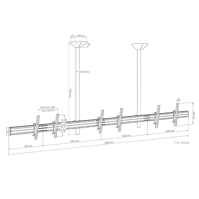 Vorschau: Hagor comPROnents® Menuboard Deckenhalterung für 3 Displays 46-65" Landscape| max. VESA 600x400