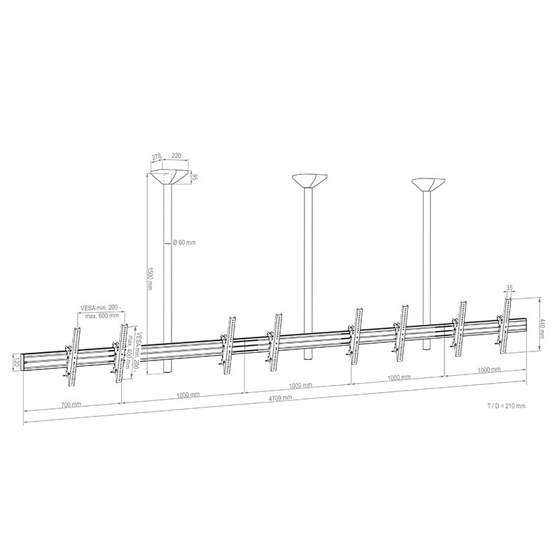 Vorschau: Hagor comPROnents® Menuboard Deckenhalterung für 4 Displays 46-65" Landscape| max. VESA 600x400