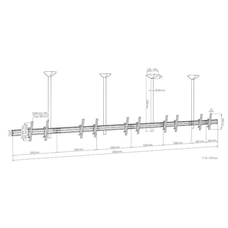 Vorschau: Hagor comPROnents® Menuboard Deckenhalterung für 5 Displays 46-65" Landscape| max. VESA 600x400