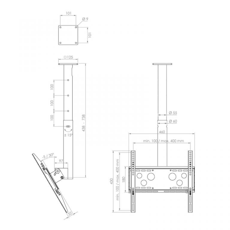 Vorschau: Hagor HA DH 400 - 700 S - Deckenhalterung für Einzeldisplay - 32-50" | max. VESA 400x400 | Länge 400