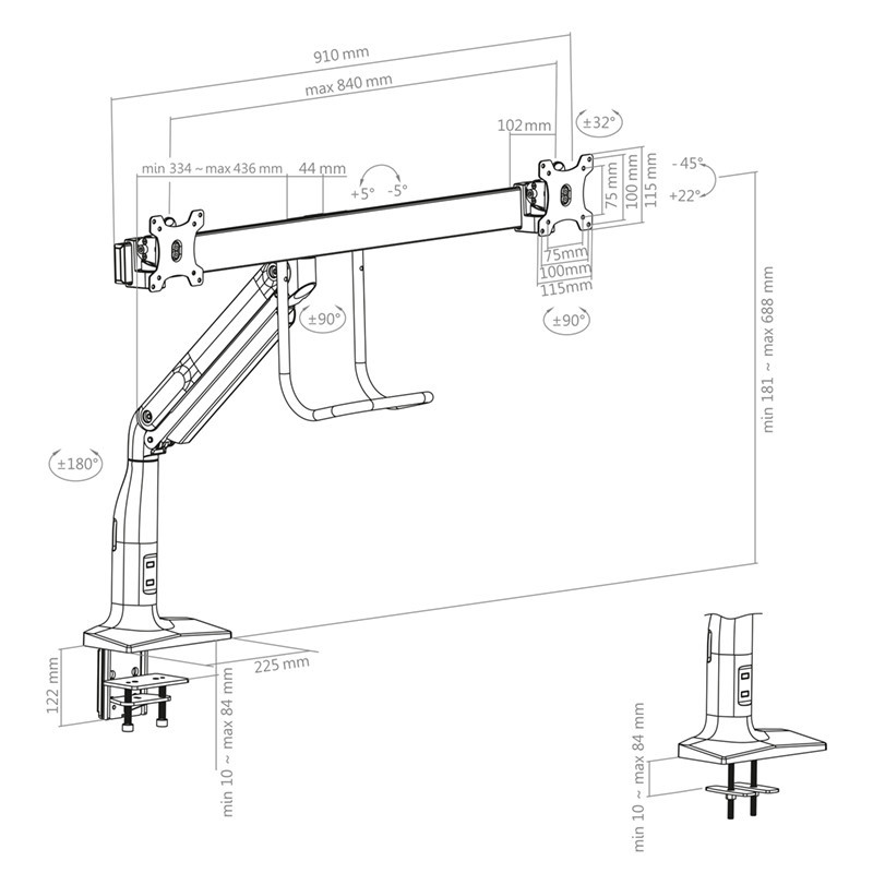 Vorschau: Hagor HA Gasliftarm Dual Monitor-Tischhalterung bis 10kg Traglast