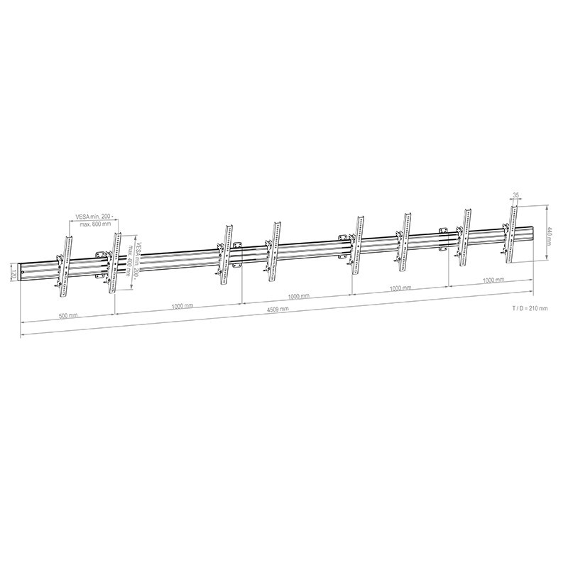 Vorschau: Hagor comPROnents® Menuboard Wandhalterung für 4 Displays 46-65" Landscape |max.VESA 600x400