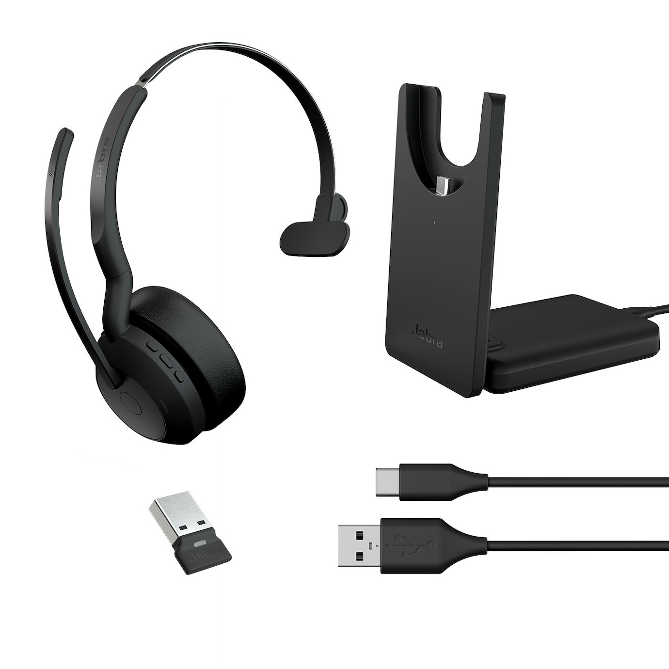 Vorschau: Jabra Evolve2 55 Link380a UC Mono – schnurloses Mono Headset mit USB-A inkl. Ladestation