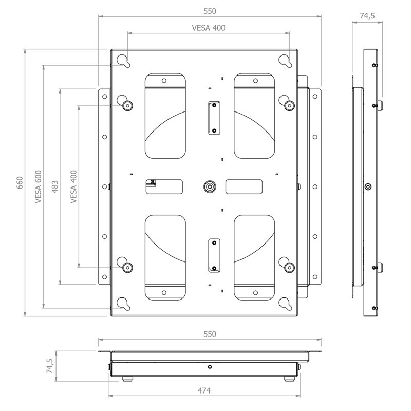 Vorschau: Hagor WH Turn L, Drehbare Universal-Wandhalterung für 55 – 75″ | 140 – 191 cm, max. VESA 600 x 400 m