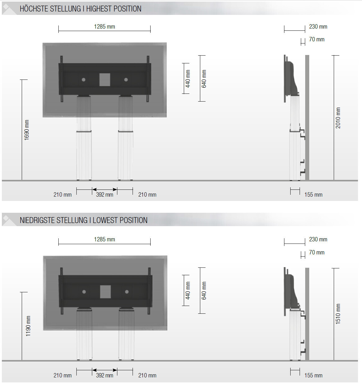 Vorschau: celexon Expert elektrisch höhenverstellbarer Display-Ständer Adjust-70120WB mit Wandbefestigung - 50