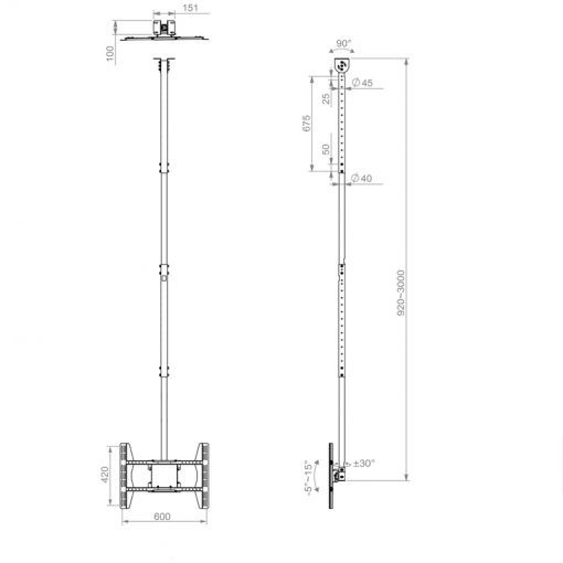 Vorschau: Hagor PLD Large Single Deckenhalterung 49 - 65“ | 124 - 165 cm Bildschirmdiagonale, VESA max.600x600