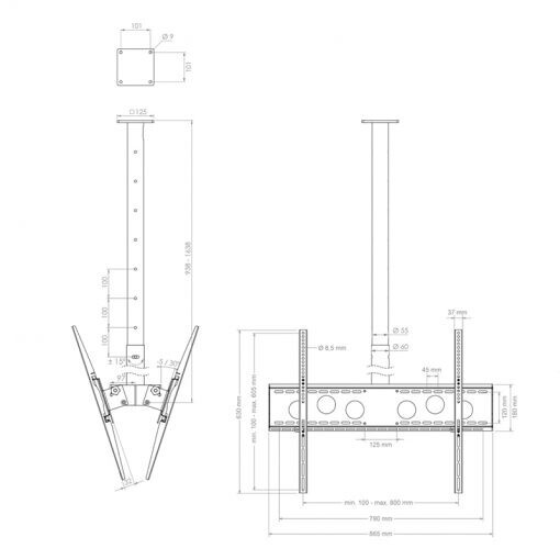 Vorschau: Hagor HA DH Duo L - Deckenhalterung Back-to-Back für Bildschirme - 55-75" | max. VESA 2x800x600 | Lä