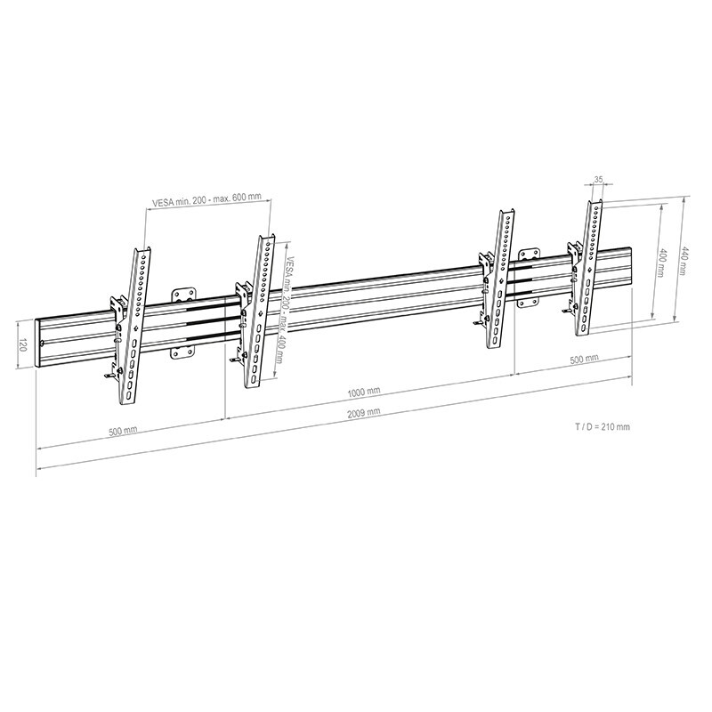 Vorschau: Hagor comPROnents® Menuboard Wandhalterung für 2 Displays 46-65" Landscape |max.VESA 600x400