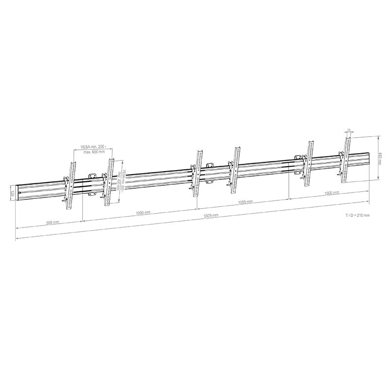 Vorschau: Hagor comPROnents® Menuboard Wandhalterung für 3 Displays 46-65" Landscape |max.VESA 600x400