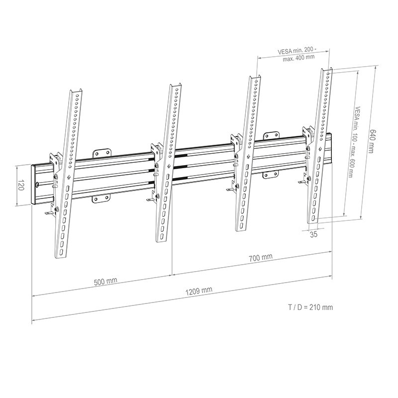 Vorschau: Hagor comPROnents® Menuboard Wandhalterung für 2 Displays 46-65" Portrait|max.VESA 400x600