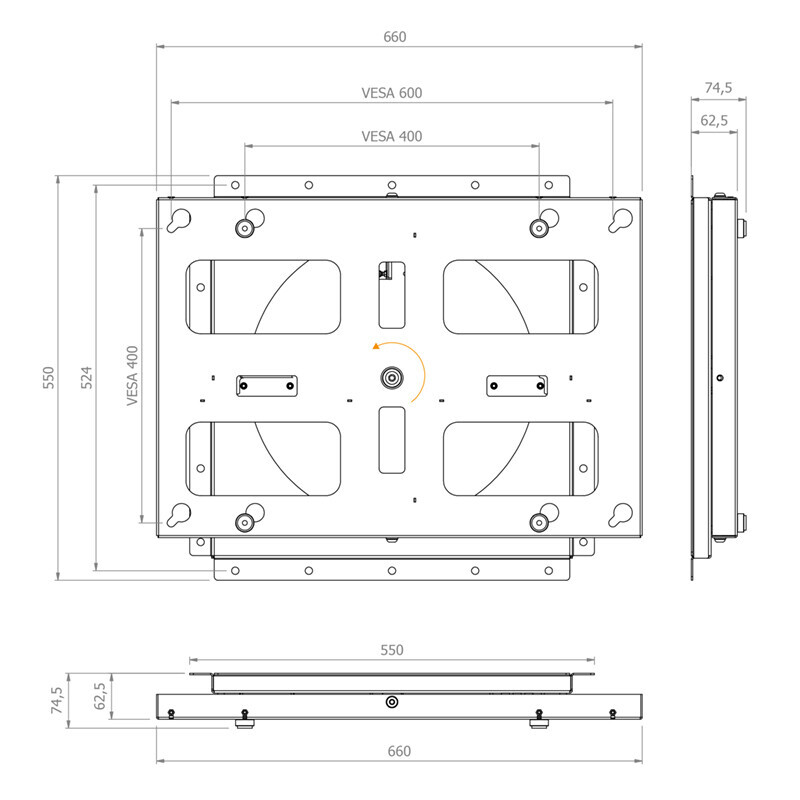 Vorschau: Hagor WH Turn L, Drehbare Universal-Wandhalterung für 55 – 75″ | 140 – 191 cm, max. VESA 600 x 400 m