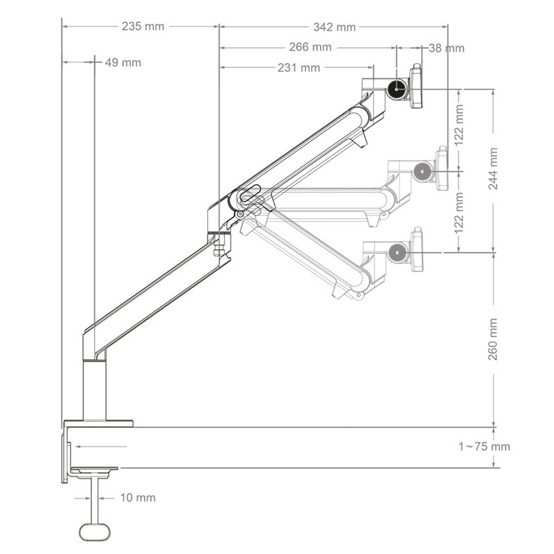 Vorschau: Hagor HA Gasliftarm Medium Single Monitor-Tischhalterung bis 9kg Traglast