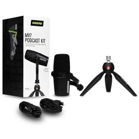 SHURE MV7 Podcast KIT mit USB- und XLR-Ausgängen, Farbe schwarz, inklusive Manfrotto Desktop-Stativ