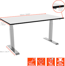 celexon höhenverstellbarer Schreibtisch Pro eAdjust-58123 - weiß, inkl. HPL Tischplatte 150 x 75 cm