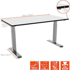 celexon höhenverstellbarer Schreibtisch Pro eAdjust-58123 - grau, inkl. HPL Tischplatte 150 x 75 cm