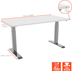 celexon höhenverstellbarer Schreibtisch Pro eAdjust-58123 - grau, inkl. Tischplatte 175 x 75 cm