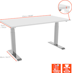 celexon höhenverstellbarer Schreibtisch Pro eAdjust-58123 - weiß, inkl. Tischplatte 175 x 75 cm