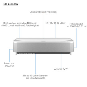 Epson EH-LS800W Heimkino Laser TV mit 4K HDR Auflösung und 4.000 ANSI-Lumen
