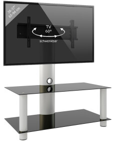 VCM TV-Rack mit Halterung "Valeni Mini" Silber mit 2 Glasböden Schwarzglas 95 cm