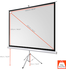 celexon basic line Stativleinwand 220 x 220cm,Leinwand Format 1:1, Heimkino Leinwand, Beamerleinwand