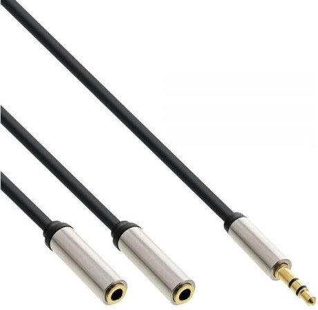 InLine Slim Audio Y-Kabel Klinke 3,5mm Secker an 2x Klinke Buchse, 1m