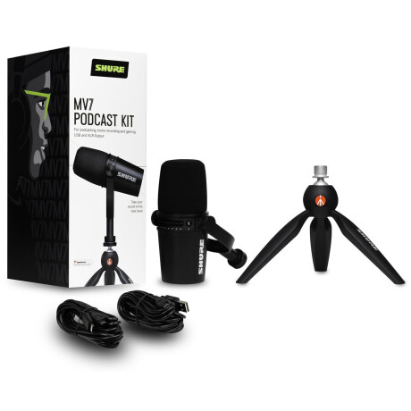 SHURE MV7 Podcast KIT mit USB- und XLR-Ausgängen, Farbe schwarz, inklusive Manfrotto Desktop-Stativ