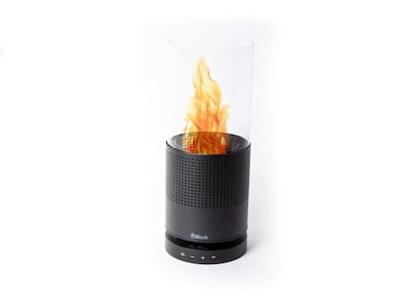 Block The Flame kabelloser Bluetooth-Lautsprecher mit Tischfeuer für gemütliches Ambiente in Schwarz