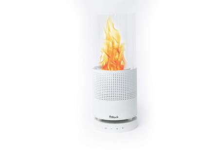Block The Flame kabelloser Bluetooth-Lautsprecher mit Tischfeuer für gemütliches Ambiente in Weiß