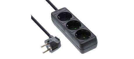 Inline Steckdosenleiste, 3-fach Schutzkontakt, schwarz, 5m