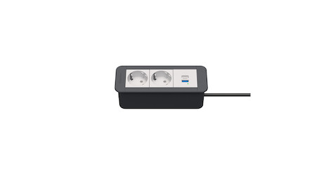 Kinderman CablePort Office frame 3f2xStr1xUSBA/C Tischanschlussfeld 3-fach (2x Schuko, 1x Dual-USB)