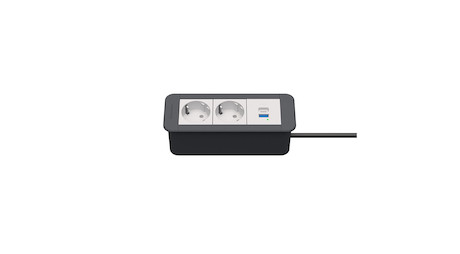 Kinderman CablePort Office frame 3f2xStr1xUSBA/C Tischanschlussfeld 3-fach (2x Schuko, 1x Dual-USB)