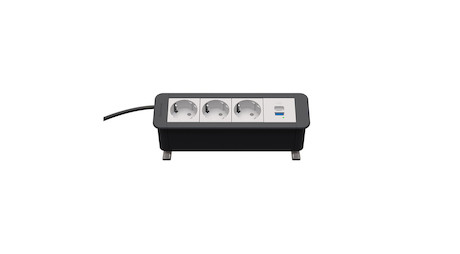 Kindermann CablePort Office desk 4f 3xStr1xUSBA/C Tischanschlussfeld 4-fach (3x Strom, 1x Dual-USB)