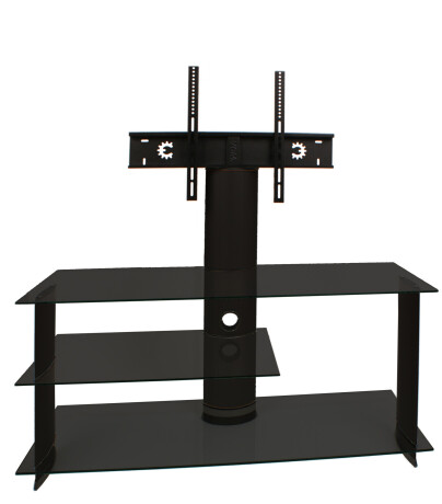 VCM TV-Rack mit Halterung "Bulmo Schwarz" mit 3 Glasboeden Schwarzglas 120 cm