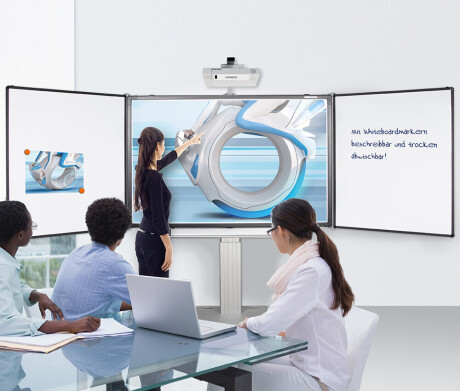 Cleverboard elektrisch höhenverstellbares System mit 2 Flügeln und Bodenplatte zur Wandmontage ohne