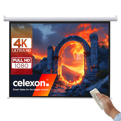 celexon basic line Motorleinwand 240 x 240cm,Heimkino Leinwand,Leinwand Format 1:1, Beamerleinwand,3