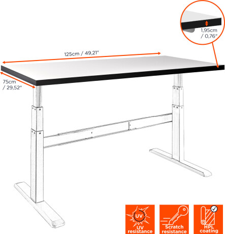 celexon universelle HPL Tischplatte 125 x 75 cm, weiß