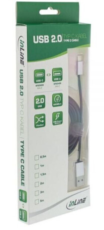 InLine USB 2.0 Kabel, Typ C Stecker an A Stecker, schwarz/Alu, flexibel, 1m
