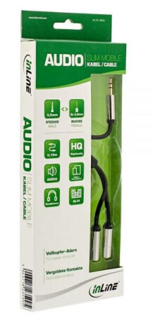 InLine Slim Audio Y-Kabel Klinke 3,5mm Secker an 2x Klinke Buchse, 1m