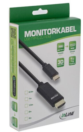 InLine USB Display Kabel, USB Typ-C Stecker zu HDMI Stecker (DP Alt Mode), 4K2K, schwarz, 1m