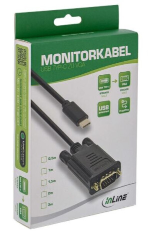 InLine USB Display Kabel, USB Typ-C Stecker zu VGA Stecker (DP Alt Mode), schwarz, 1m
