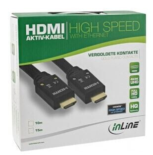 InLine HDMI Aktiv-Kabel, HDMI-High Speed mit Ethernet, 4K2K, Stecker / Stecker, schwarz / gold, Nylo