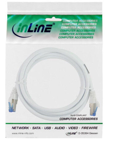 InLine Patchkabel, S/FTP (PiMf), Cat.6A, 500MHz, halogenfrei, Kupfer, weiß, 1m