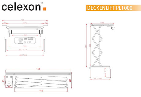 celexon Beamer Deckenlift PL1000 - max. ausfahrbar bis 96 cm - 15kg Traglast - Demo