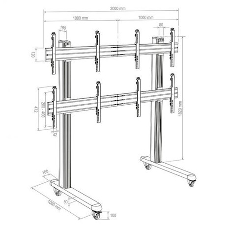 Hagor HA-VWT - Videowall-Trolley 2x2 - 46-55" |max. VESA 800x400 | Traglast 160 kg