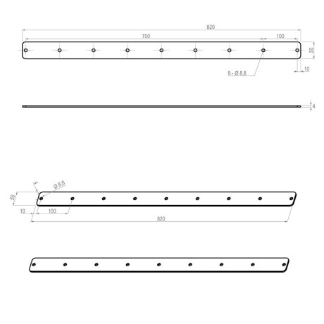 Hagor Adapterstreifen max. 800mm inkl. Lochbild alle 100mm/2teiliges Set